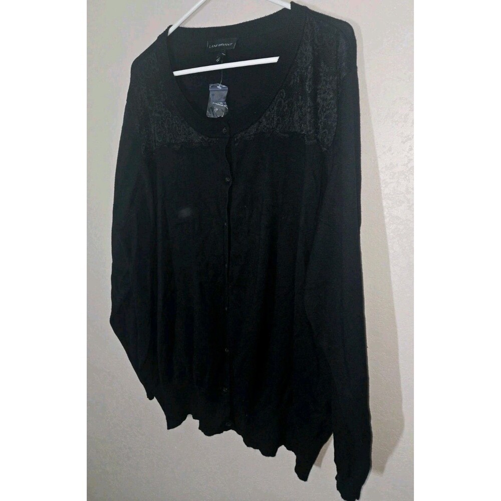 Lane Bryant Cardigan Black Sweater Womens Plus 26 28 Long Sleeve Lace Ribbed Hem